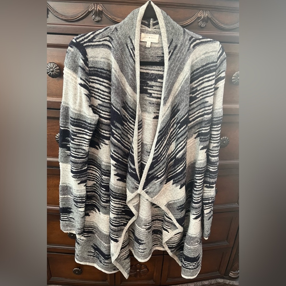 Lucky Brand Black and Gray Women's Open Front Waterfall Cardigan. Size Small.